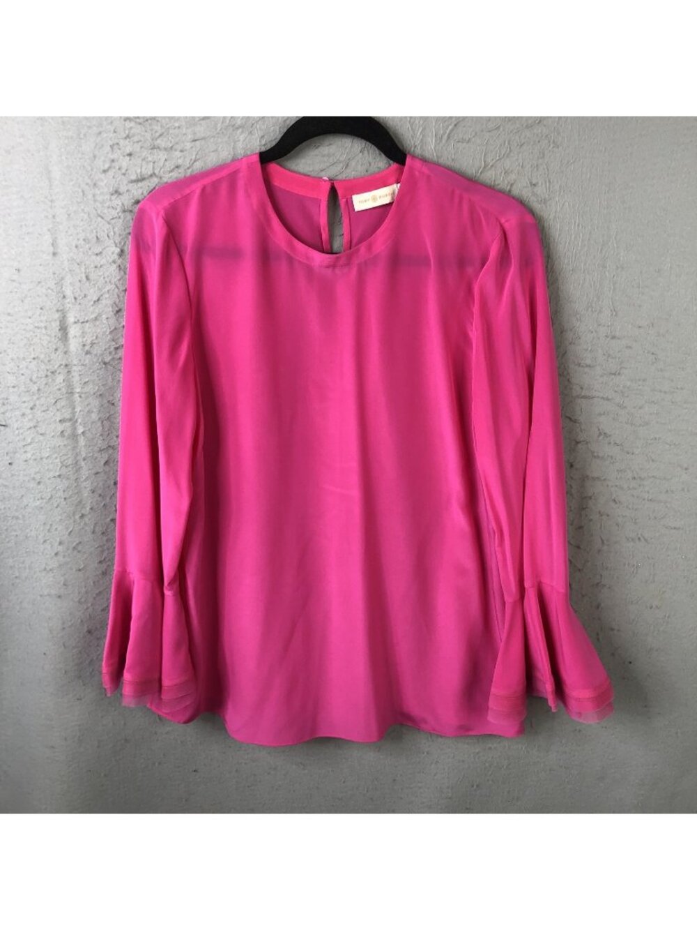 Tory Burch Blouse Womens 10 Pink Silk Bell Sleeve Round Neck Business Top
